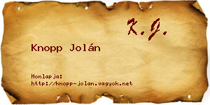 Knopp Jolán névjegykártya